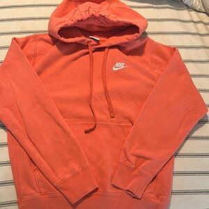 Nike Orange Sweatshirt with Drawstring Hood and Ribbed Cuffs